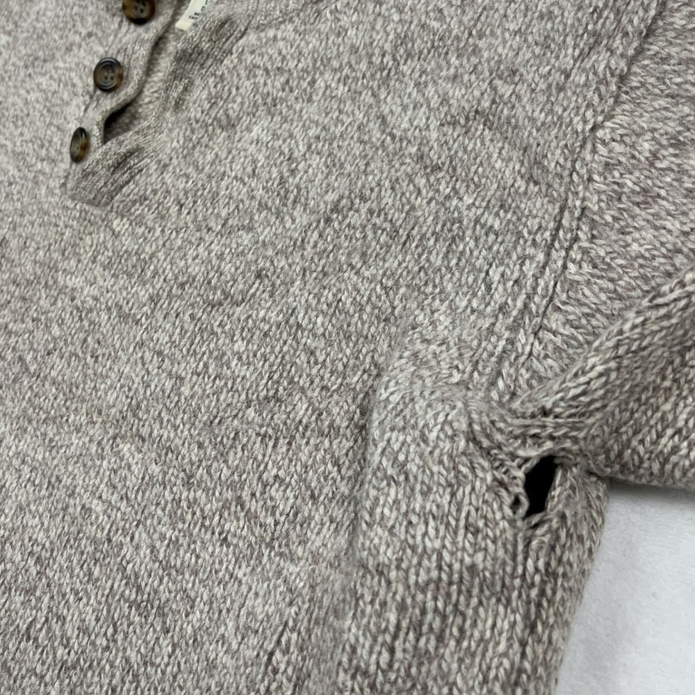 L.L. Bean Mock Neck Sweater Mens L Brown 100% Lambswool Button Pullover Marled - Picture 2 of 7